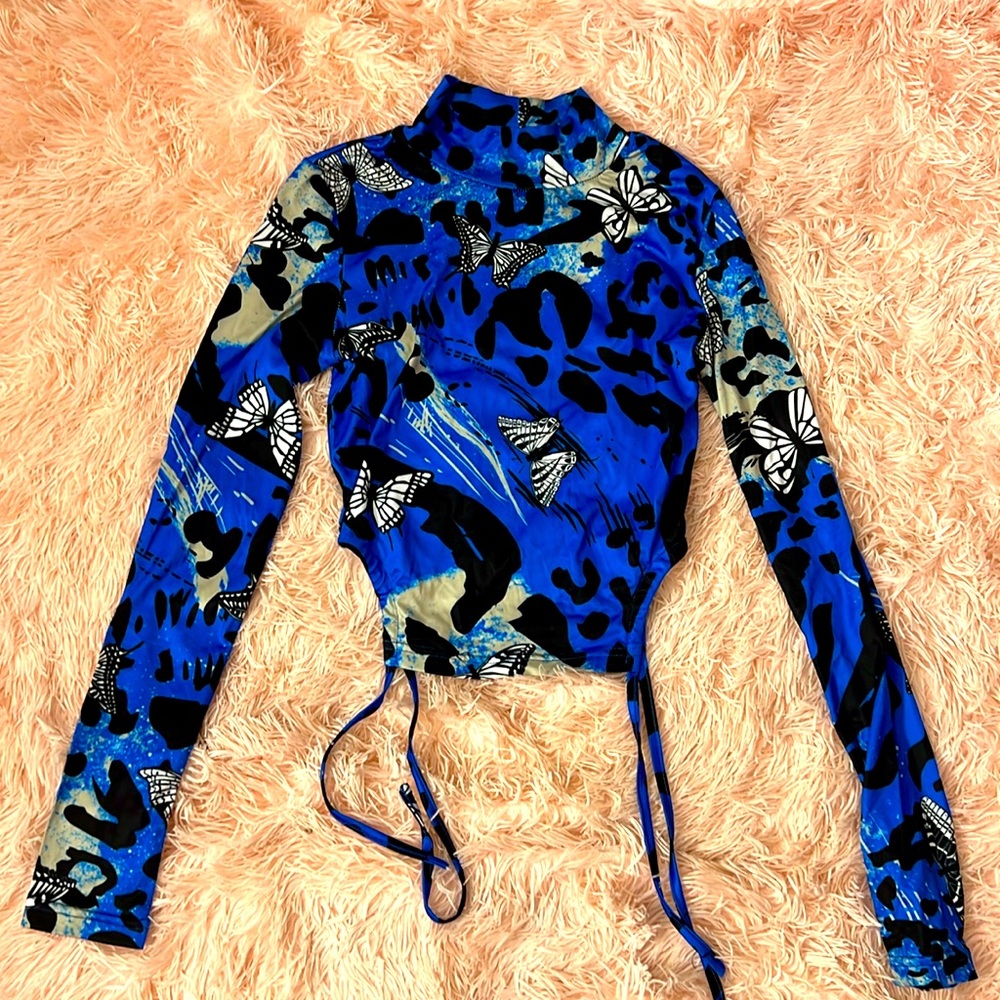 Blue butterfly top